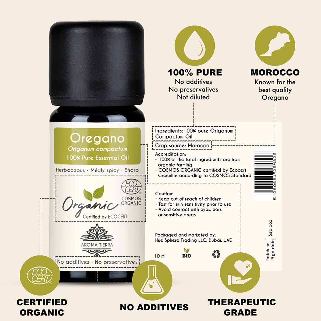 100% Certified and Pure Organic Oregano essential oil, no preservatives, no additives, undiluted, no solvent, no synthetic fragrance , therapeutic grade.