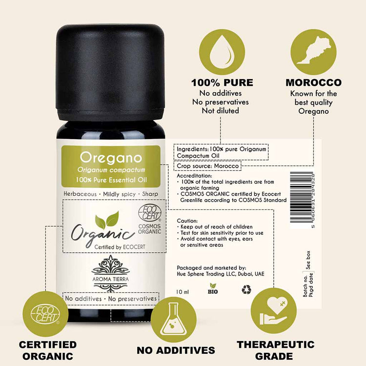 100% Certified and Pure Organic Oregano essential oil, no preservatives, no additives, undiluted, no solvent, no synthetic fragrance , therapeutic grade.