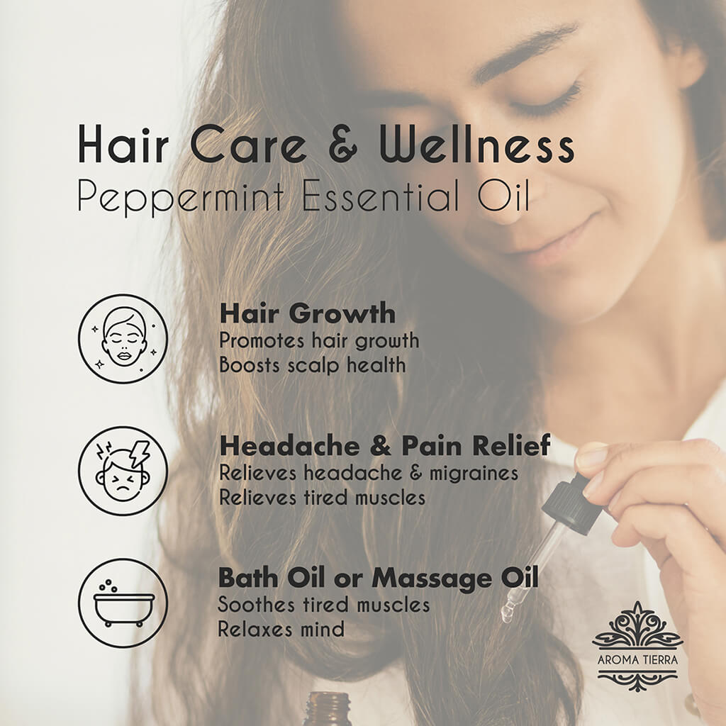 Organic Peppermint essential oil promotes hair growth, natural headache and migraine remedy.