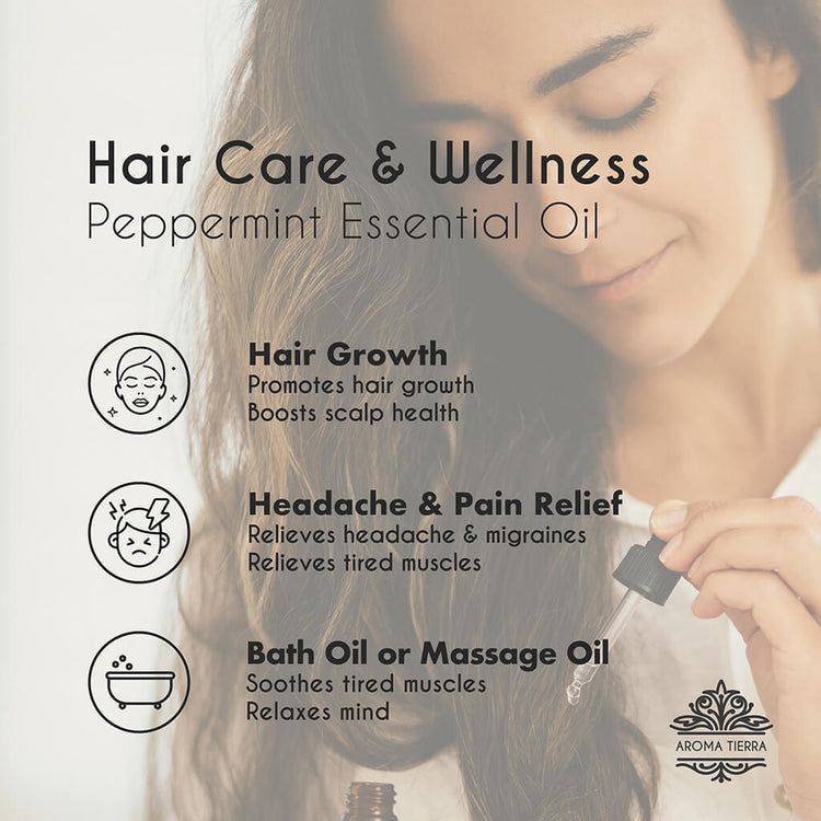 Organic Peppermint essential oil promotes hair growth, natural headache and migraine remedy.