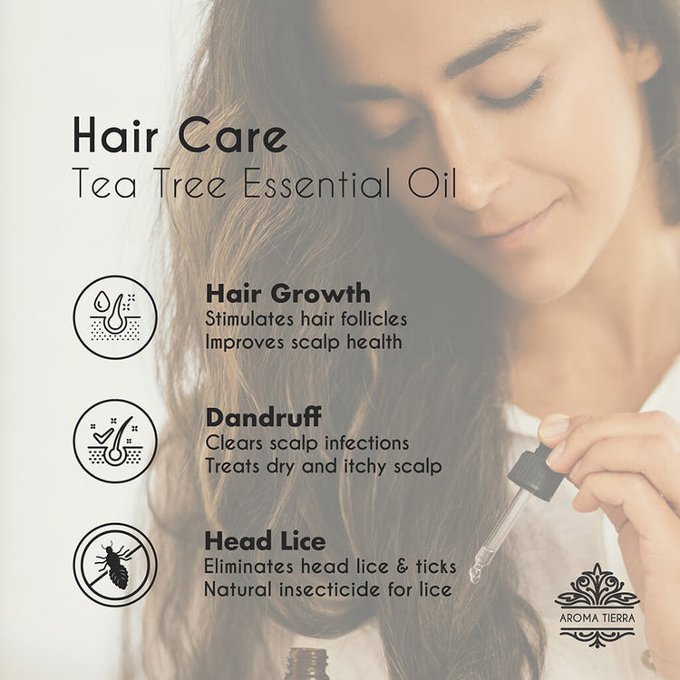 Aroma Tierra Organic Tea Tree essential oil from Australia treats dandruff, flaky scalp.