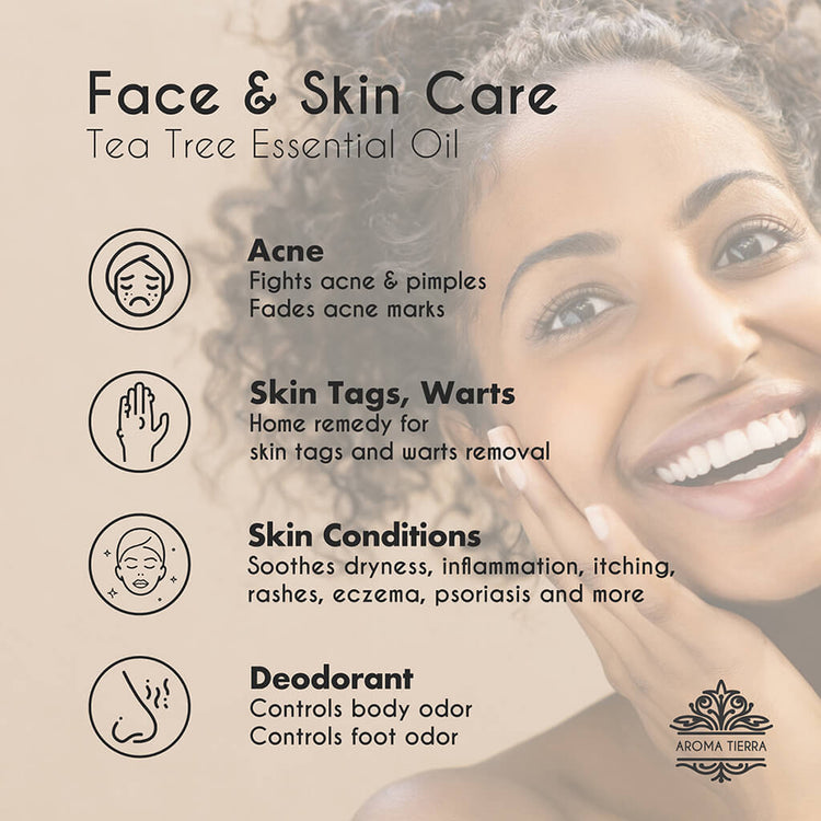 Organic Tea Tree essential oil fights acne and pimples, fades acne marks