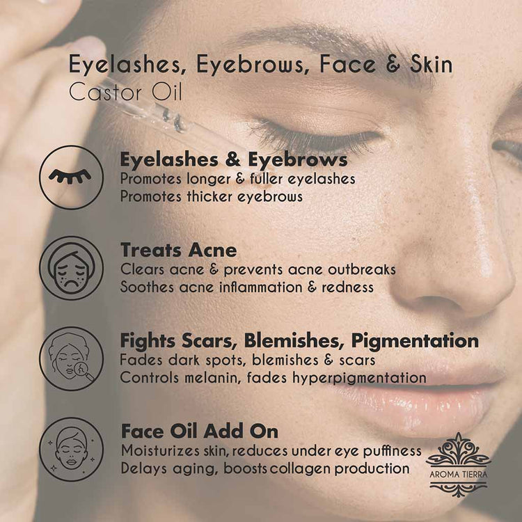 Aroma Tierra Castor seed Oil can make your eyebrows and eyelashes appear thicker and fuller