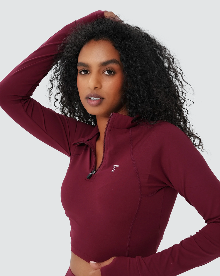 Half-Zip Long Sleeve Crop Top