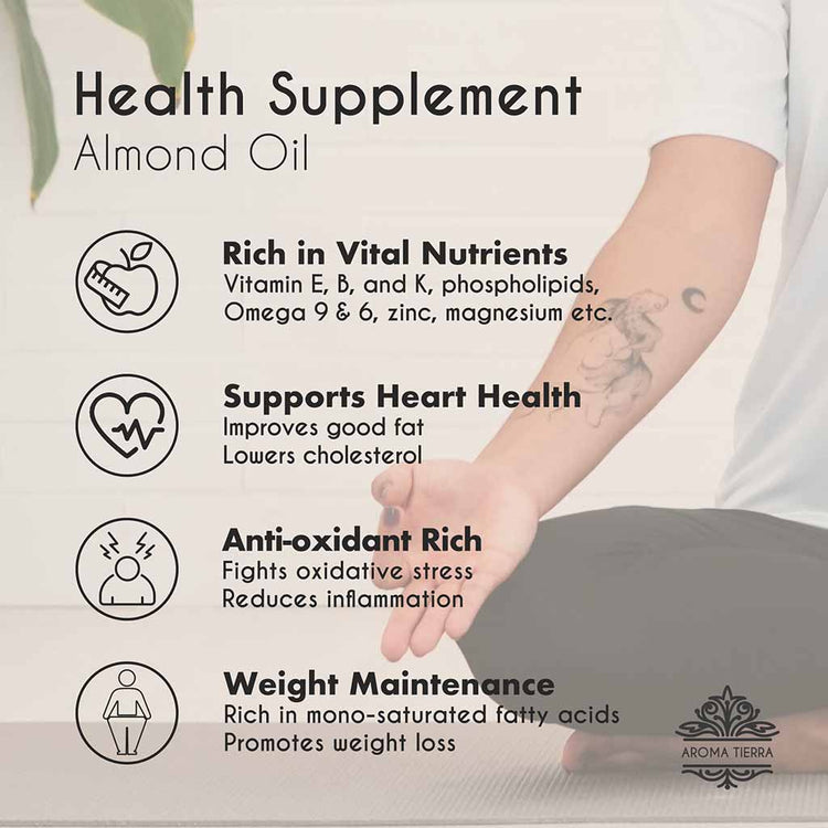 Aroma Tierra Organic sweet almond oil for food nutrition health benefits