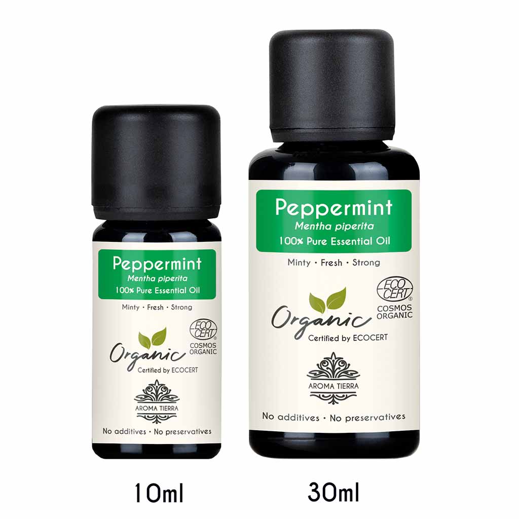Aroma Tierra Organic Peppermint essential oil relieves muscle and joint pain, decongests and relieves cough.