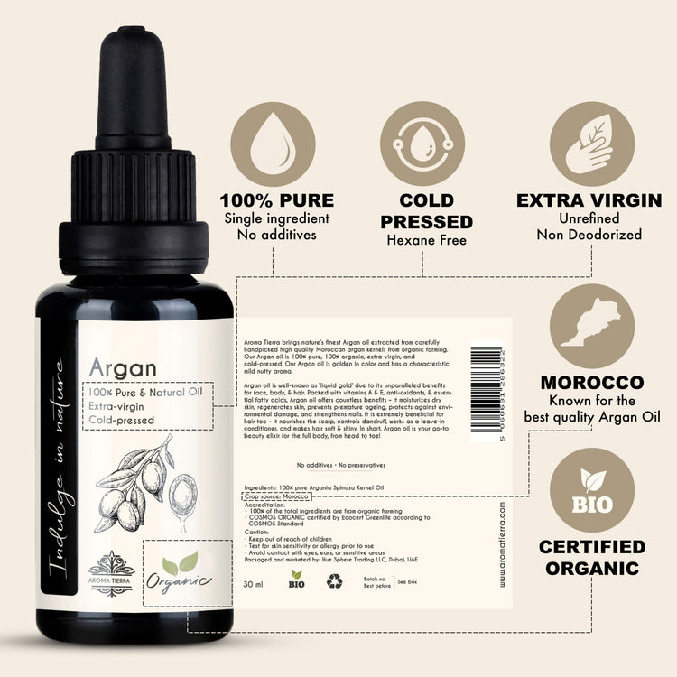 Organic Argan Oil (Moroccan) - 100% Pure Cold Pressed Extra-virgin