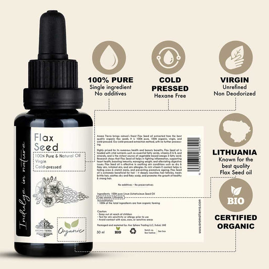 Organic Flax Seed Oil (Flaxseed, Linseed) - 100% Pure Cold Pressed