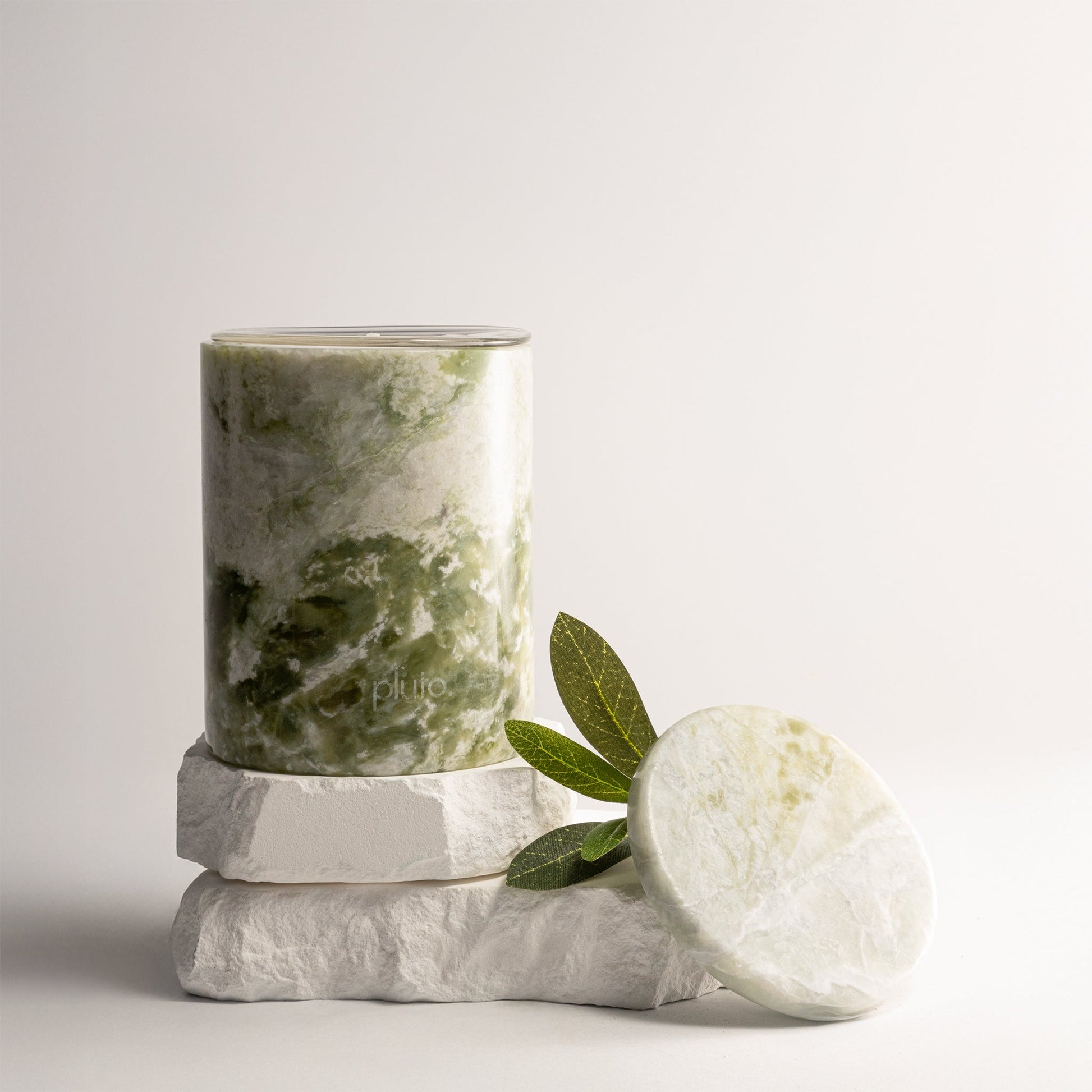 Emerald green marble jar with refillable soy wax candles, nontoxic and sustainable home decor