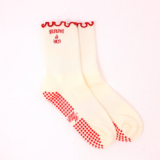 Pilates grip socks - Ivory & Red