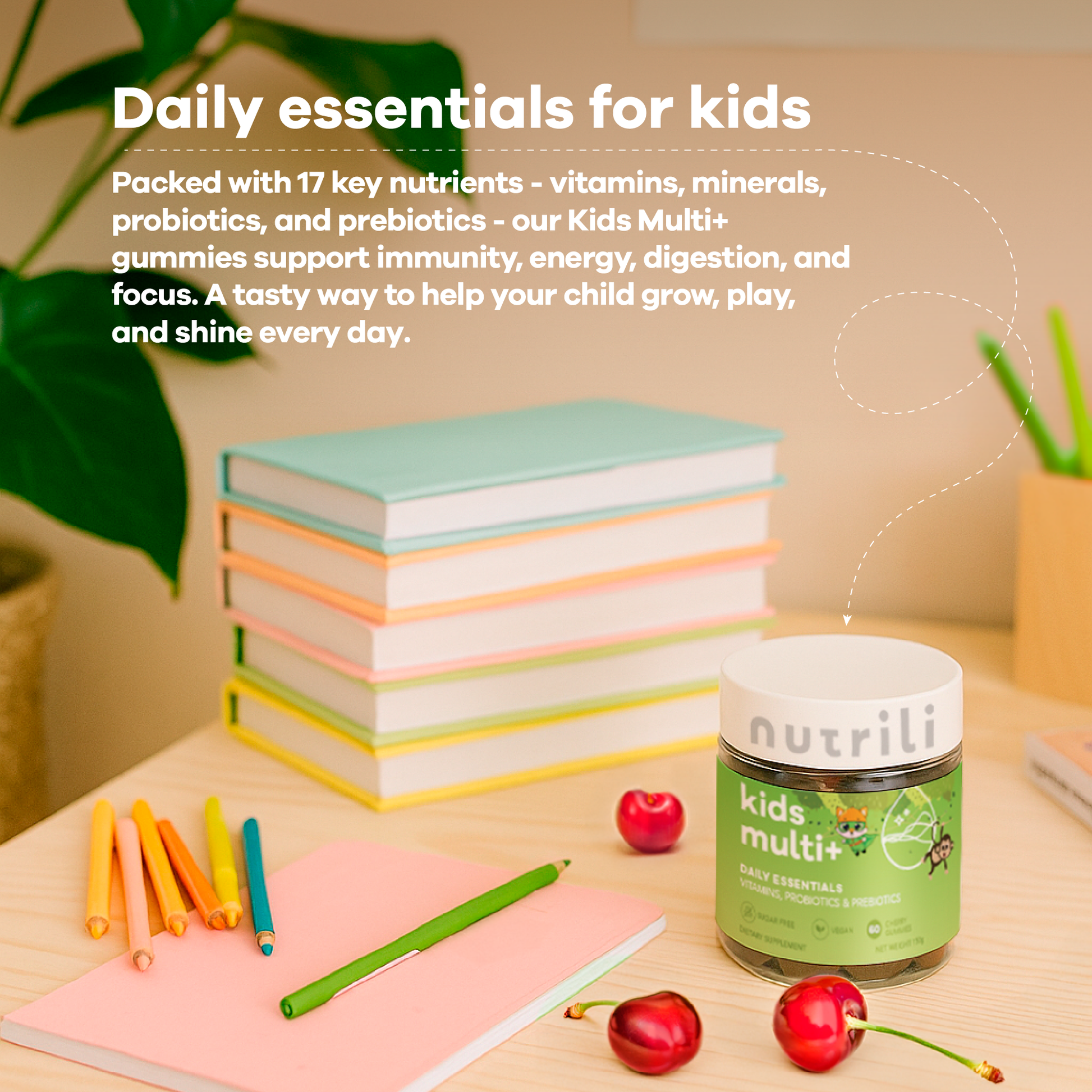 Essential nutrients included in Kids Multi+ gummies