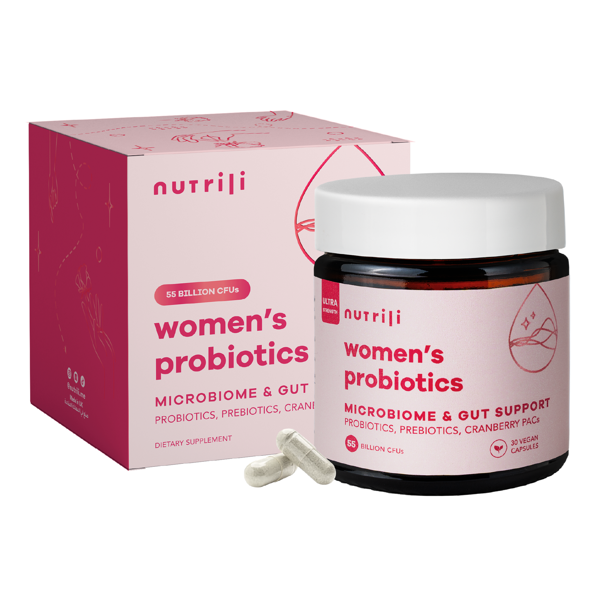 Women's prebiotic and probiotic supplement by Nutrili