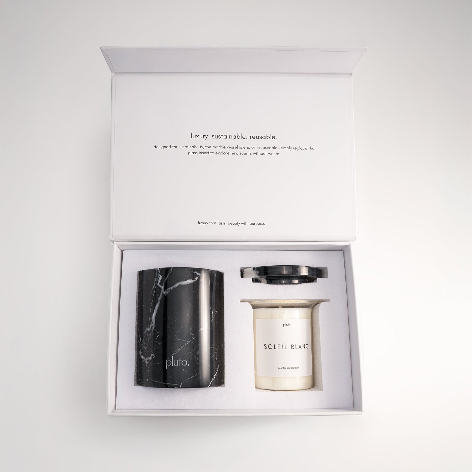 Black Marquita marble candle jar set with scented candle refill