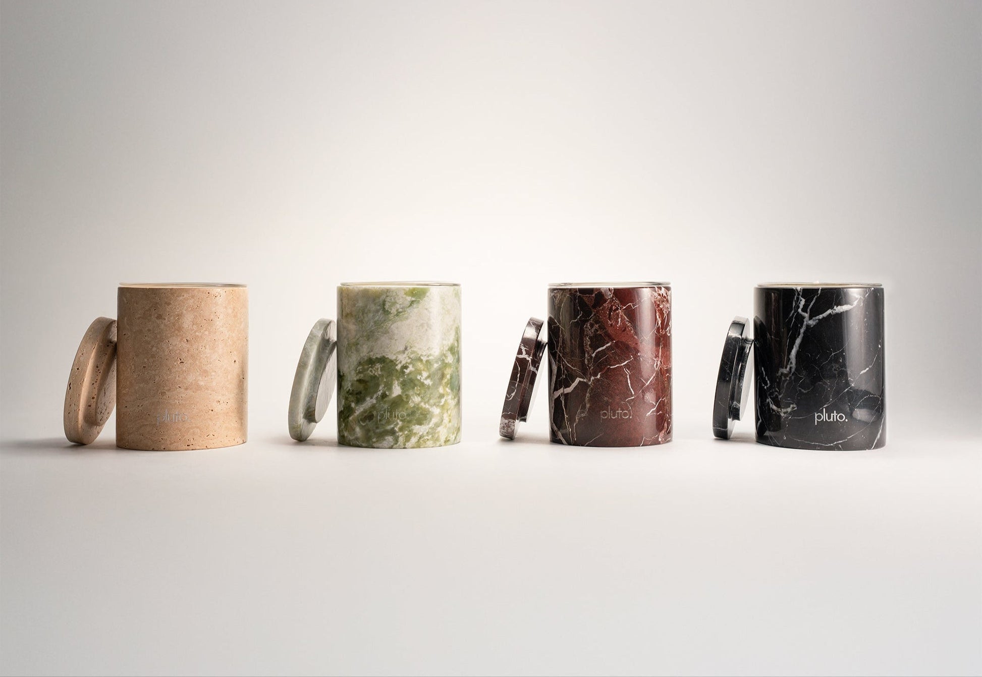 Marbea collection, marble candle vessels with refillable soy wax candles, sustainable and luxury home decor
