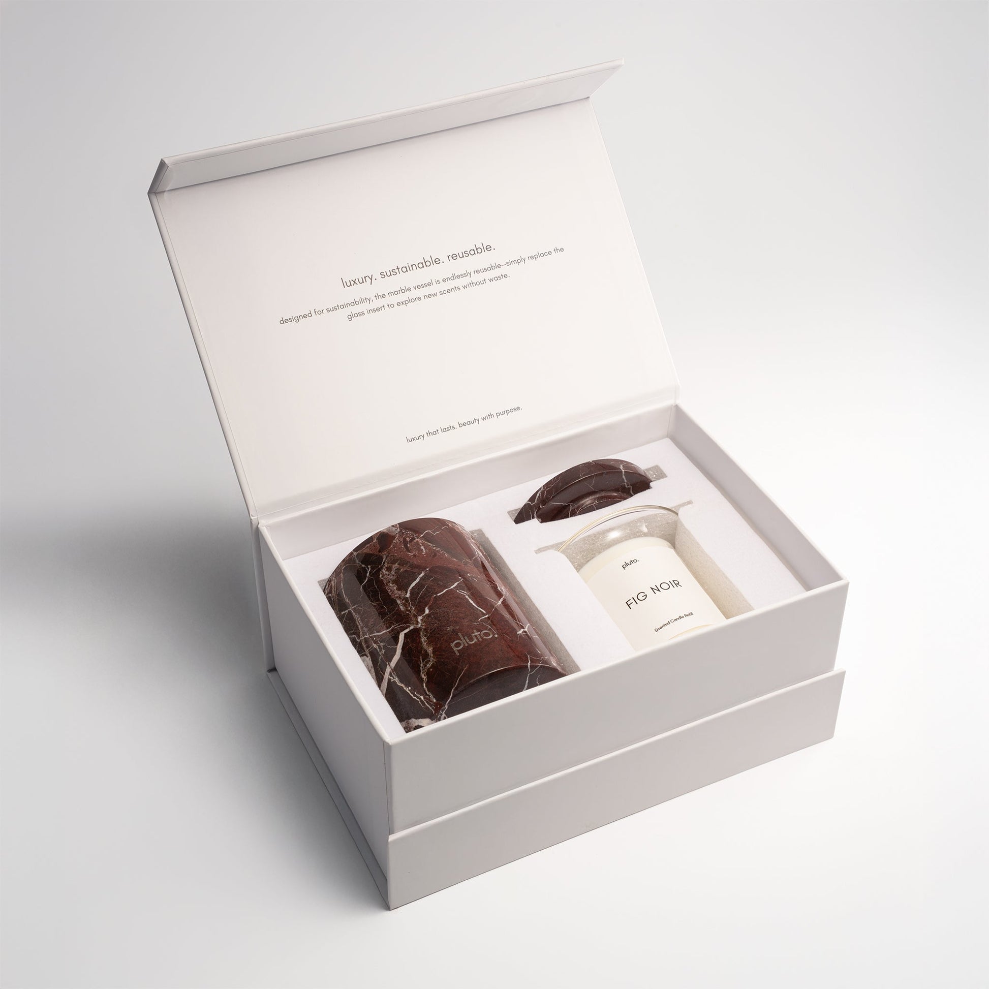 Rosso Levanto gift set with candle refill, marble jar for long- lasting luxury at home