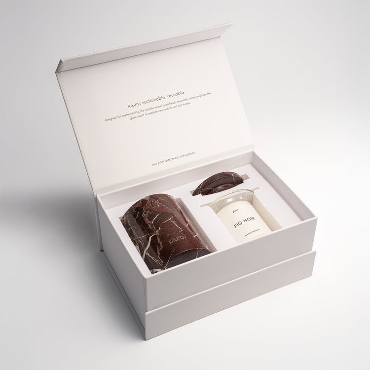 Rosso Levanto gift set with candle refill, marble jar for long- lasting luxury at home