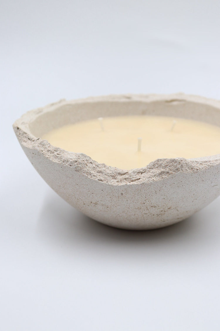 Handpoured in Dubai scented soy wax bowl candle in handmade concrete Eries vessel
