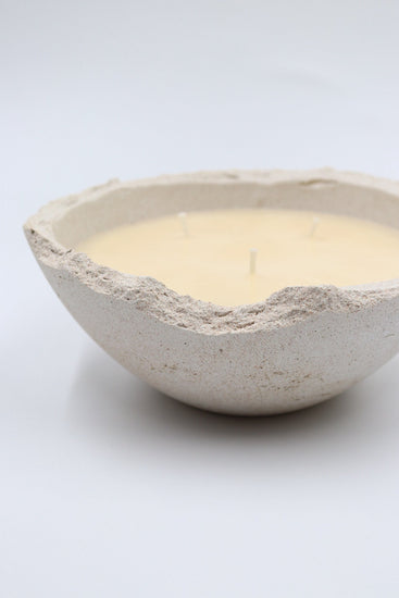 Handpoured in Dubai scented soy wax bowl candle in handmade concrete Eries vessel