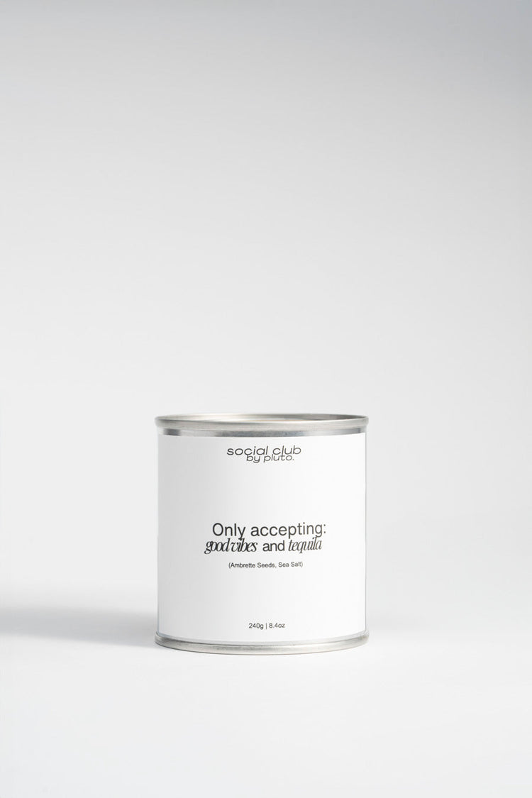 Hand-poured tequila-inspired soy candle with good vibes message