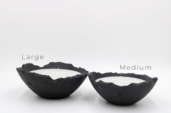 Minimalistic style concrete bowl candles made from soy wax, non toxic, sustainable and poured in Dubai