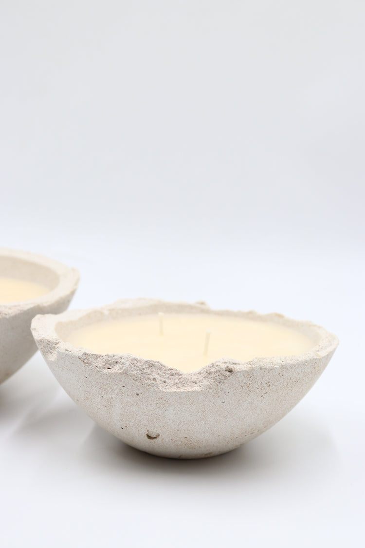 Luxury scented soy wax candles in concrete bowl made in Dubai
