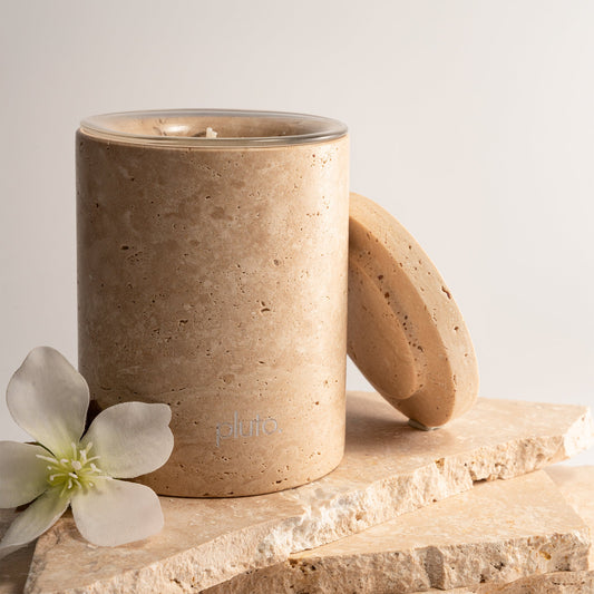 Travertine marble candle set