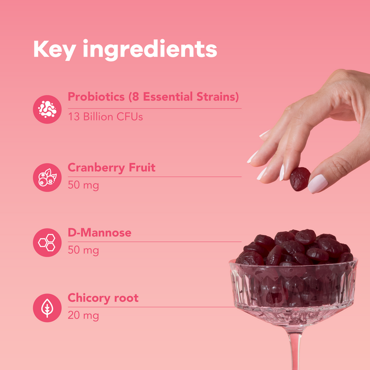 Nutrili Healthy V. capsules next to fresh cranberries