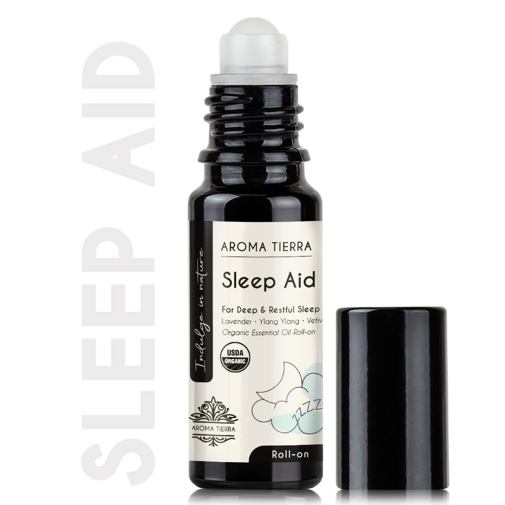 Aroma Tierra Sleep Aid Roll-on essential oil  for deeper and more restful sleep. 