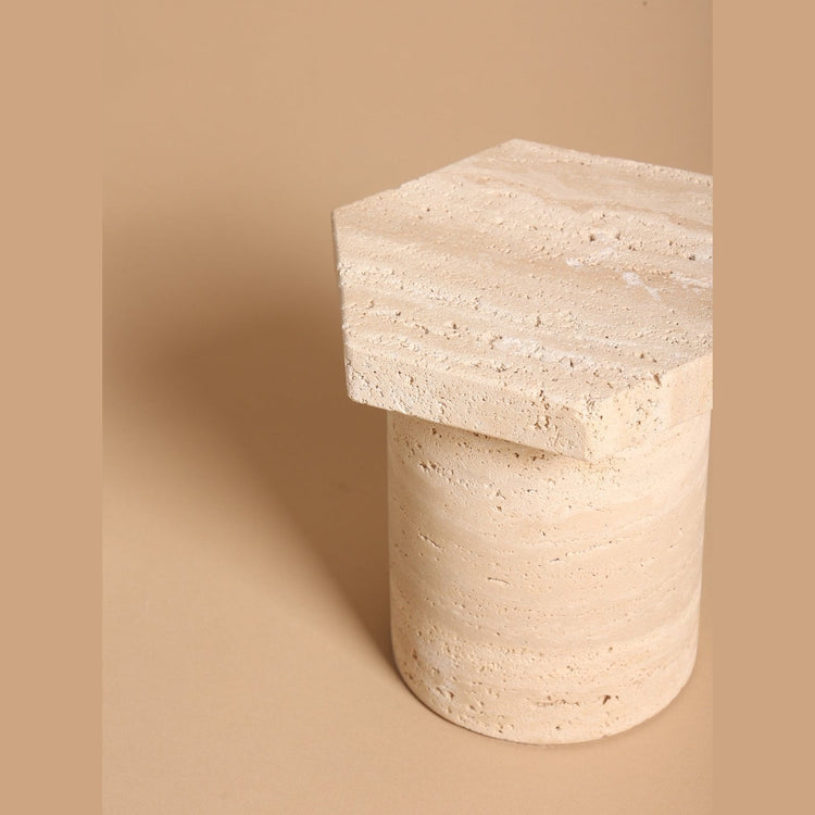 Wide Travertine Candle Holder