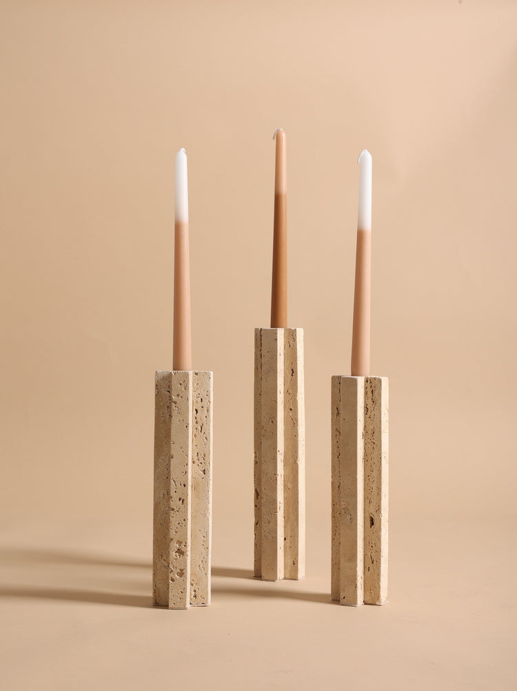 Tall Travertine Candle Holder