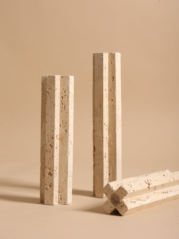 Tall Travertine Candle Holder