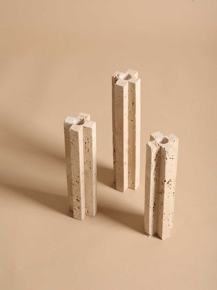 Tall Travertine Candle Holder