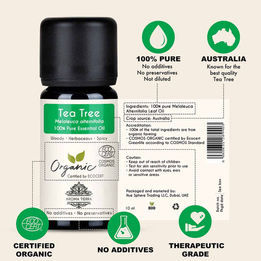 100% Certified Organic Tea Tree essential oil, no preservatives, no additives, undiluted.
