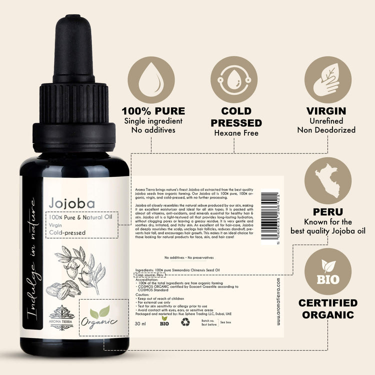 Organic Jojoba Oil - 100% Pure Cold Pressed Unrefined Natural
