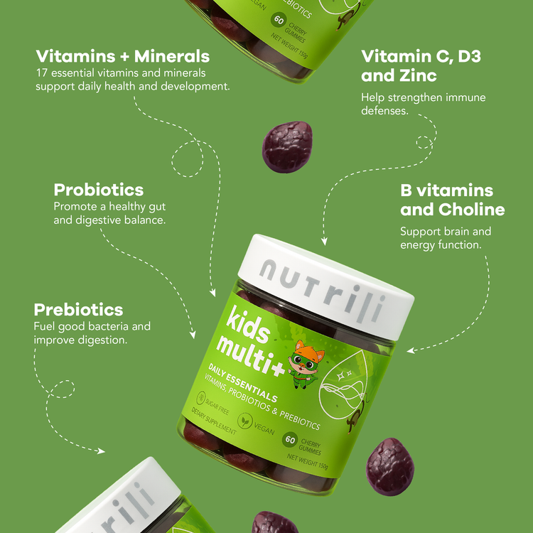 Key ingredients in Kids Multi+ daily gummy vitamins