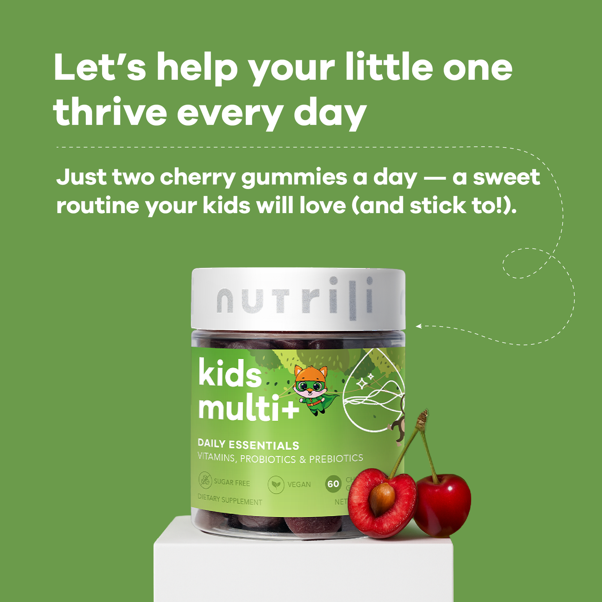 Nutrili Kids Multi+ cherry gummies daily vitamins jar