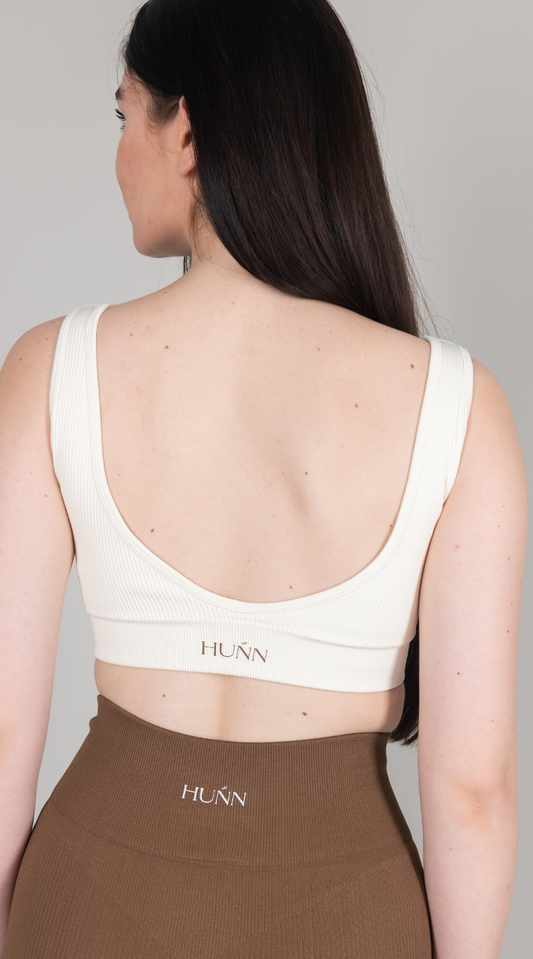 Ribbed V Back Bra - Antique White