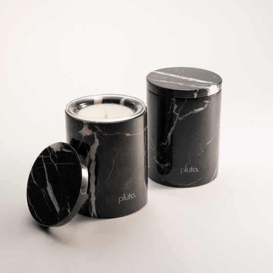 Black marble with white veins patter, candle jar with scented soy wax insert for beautiful home ambience