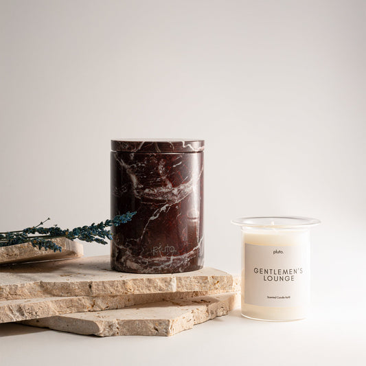 Rossa Levanto marble candle jar with candle refill set, sustainable luxury home decor