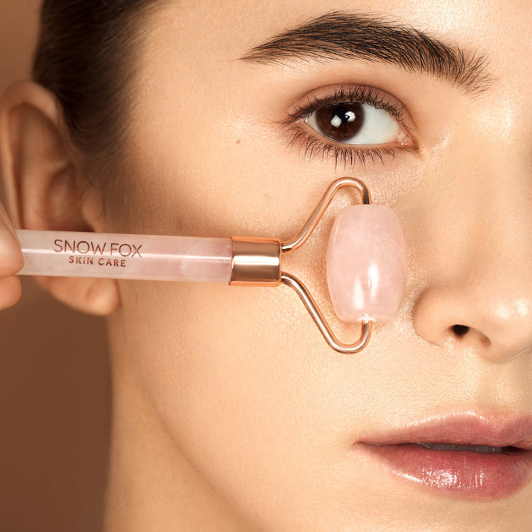  100% pure Rose Quartz crystal Facial Roller Snow Fox skincare