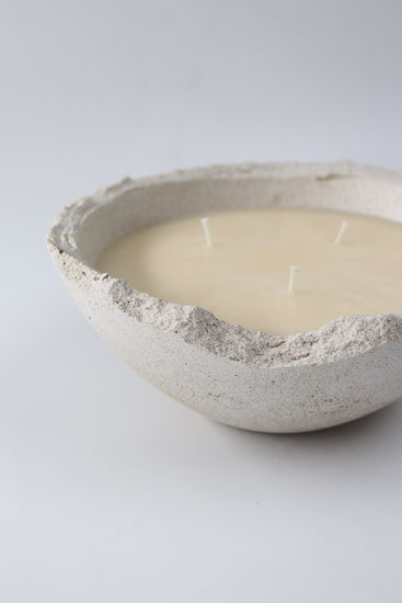 Luxury scented soy wax bowl candle in handmade concrete Eries vessel